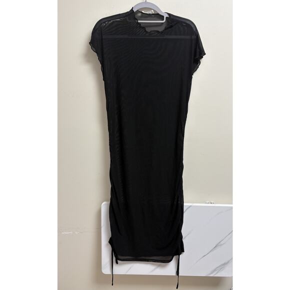 Pinup Fashion Other - NWT Pinup Fashion Black Mesh Ruched Bodycon Dress XL Sheer Drawstring Midi